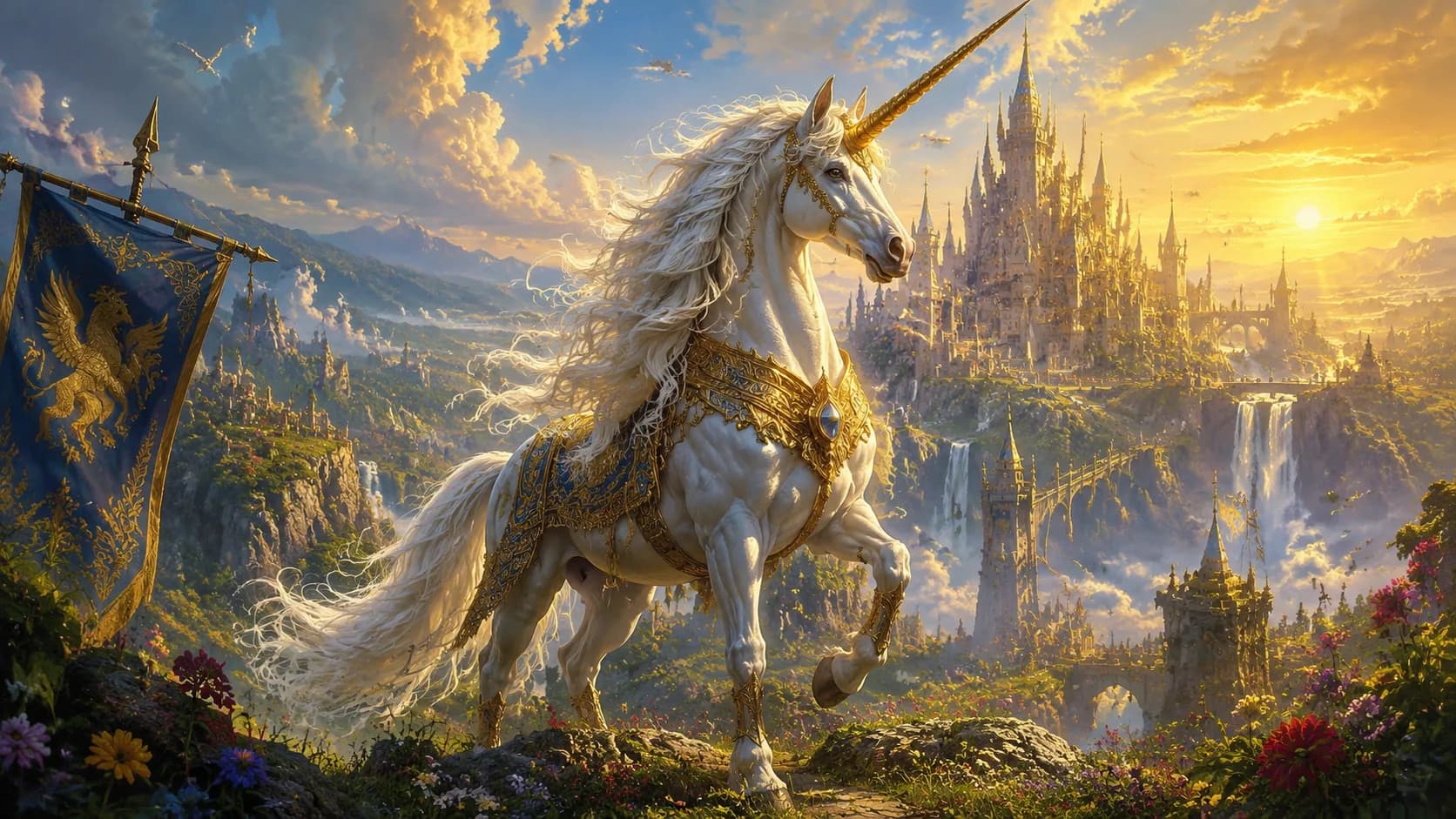 Magical unicorn representing medieval legends and mythological symbolism