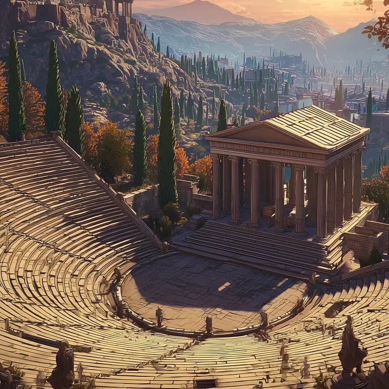 The Theatre of Dionysus, stone seats curving down the slope below the Acropolis