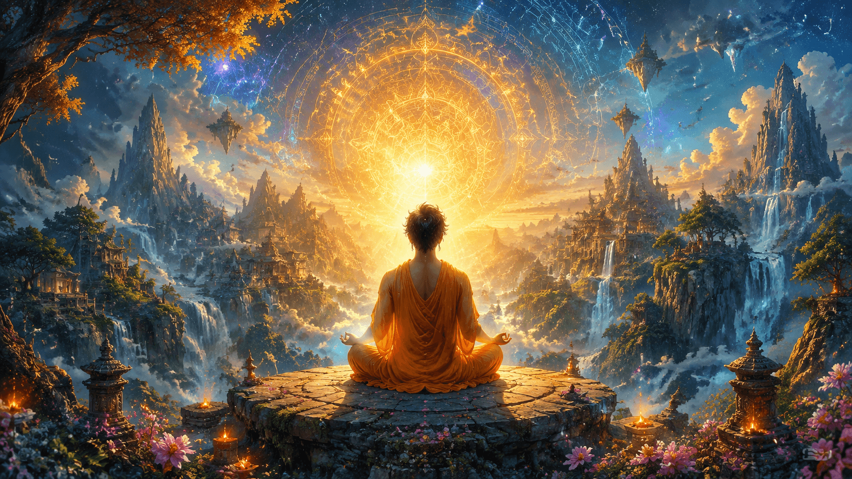 Person in deep meditation expanding consciousness and inner awareness