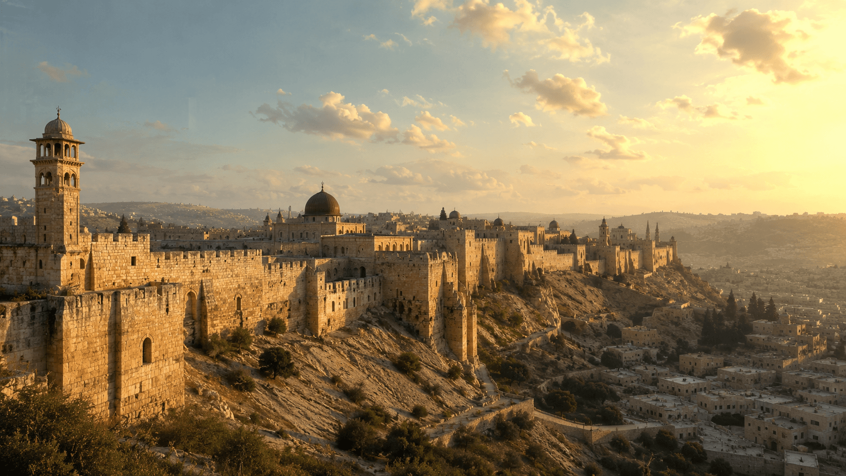 Sweeping aerial cinematic reconstruction of ancient Rome at its imperial zenith, the Colosseum surrounded by marble temples and bustling forums, torchlight and golden hour sunlight casting long dramatic shadows across limestone streets, volumetric dust and smoke rising from sacrificial altars, lush cypress trees lining triumphal roads, citizens in togas moving through vast colonnaded plazas, 8k resolution hyper-realistic Unreal Engine 5 render, wide 35mm lens shot from drone altitude, National Geographic documentary style ancient world reconstruction, cinematic concept art atmosphere