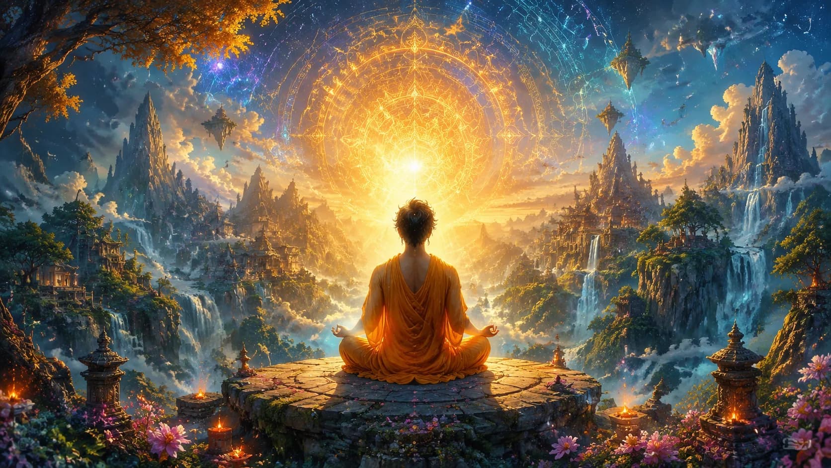 Person in deep meditation expanding consciousness and inner awareness