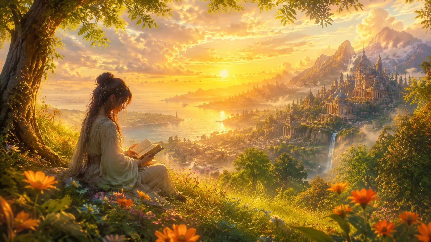 A traveler setting aside a glowing tablet to step onto a forest path