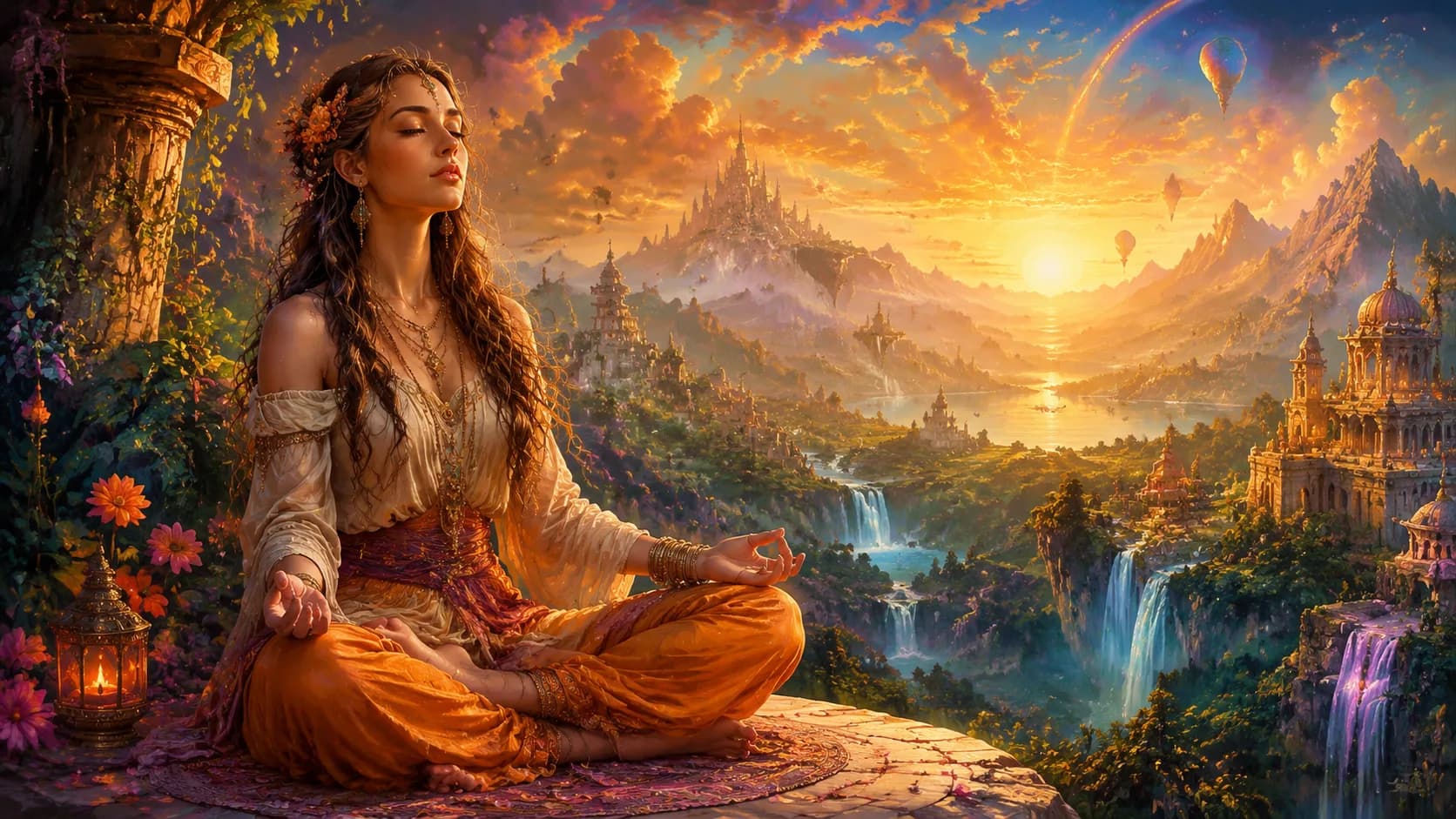 Person experiencing guided visualization meditation with eyes closed in peaceful mindful state