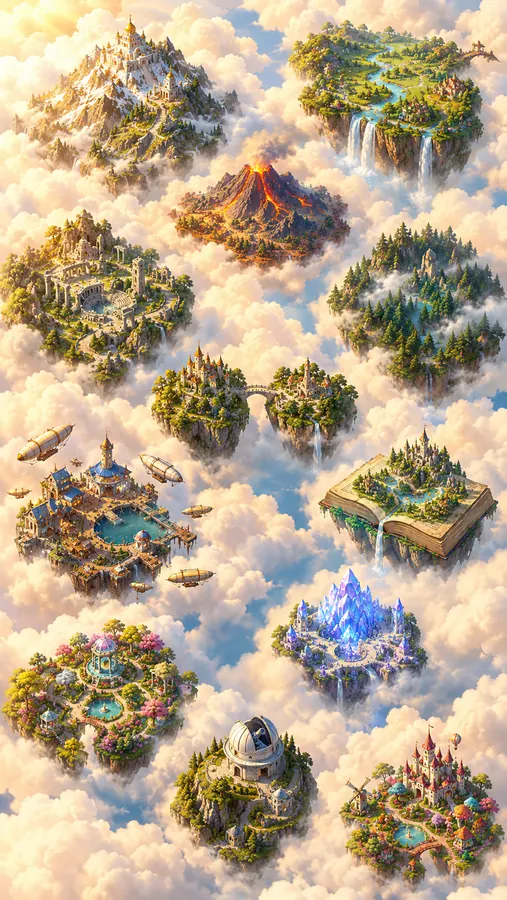 The Visionaria world map with floating islands